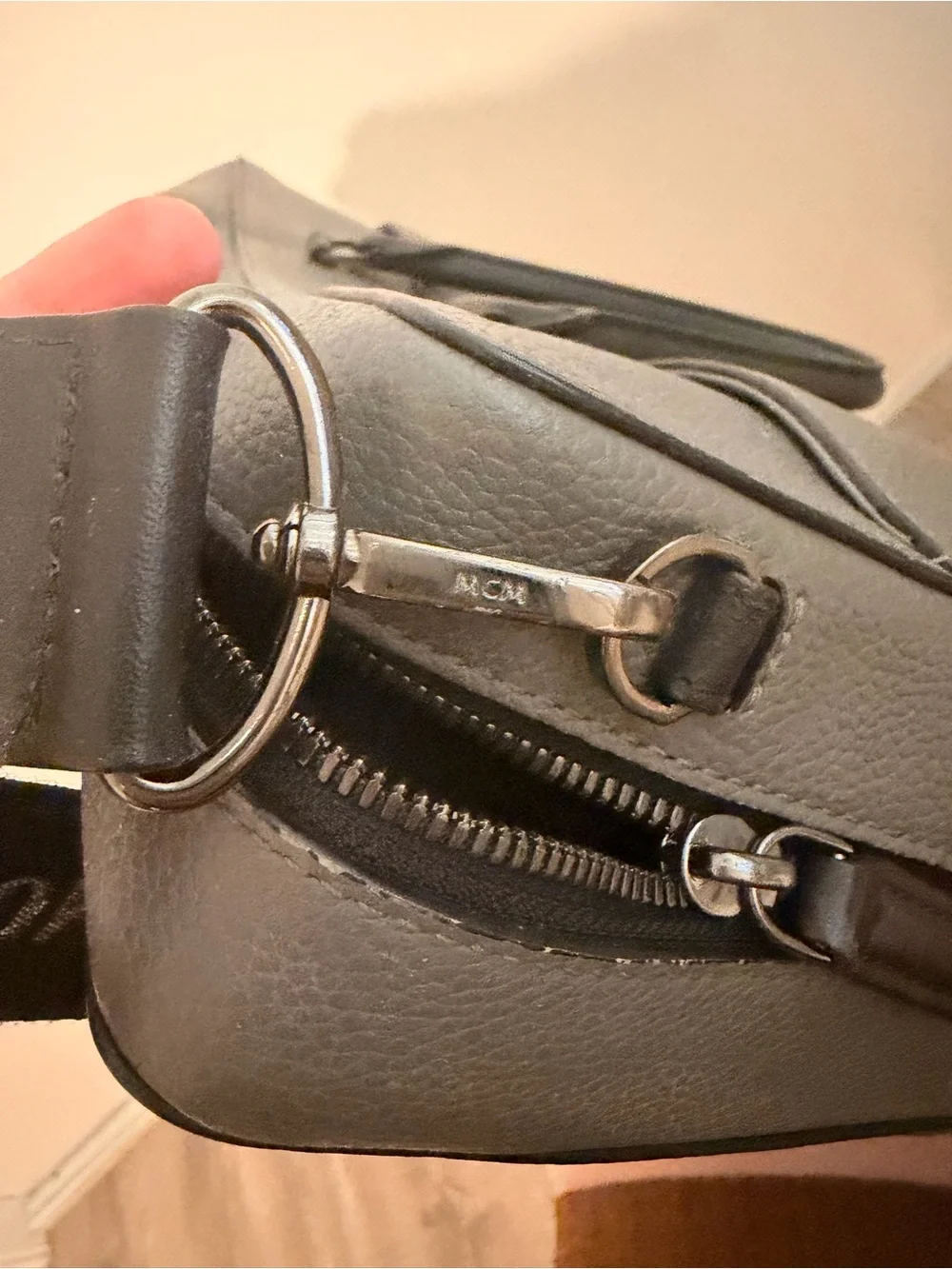 Unisex MCM Vintage Grey Leather Briefcase with Black Trim